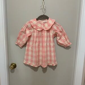 DOEN Pink Checkered Dress with Peter Pan Collar